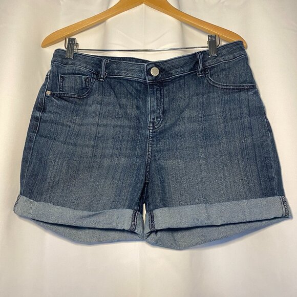 Simply Vera Wang Womens Denim Shorts 12 Stretch Cuffed Medium Wash Mid-Rise EUC - Picture 1 of 8